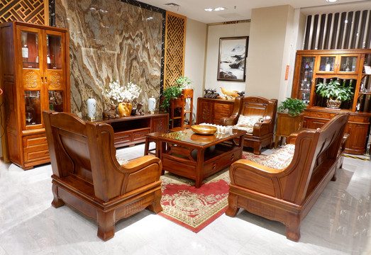 中式客厅实木套组客厅沙发茶机