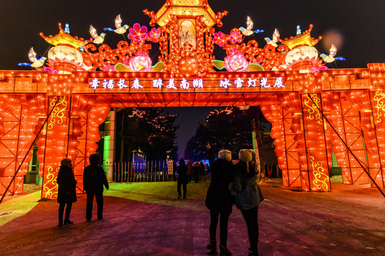 迎接春节的冰雪灯光展夜景