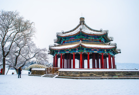 北京颐和园廓如亭雪景