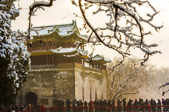 北京颐和园文昌阁雪景