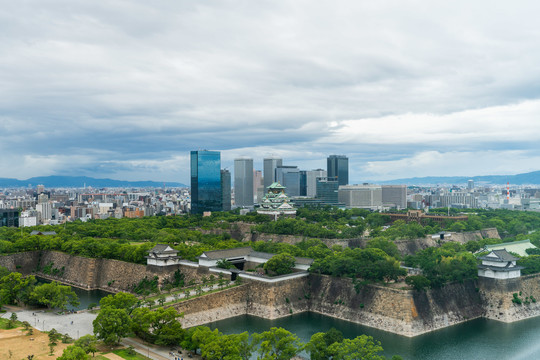 日本大阪大阪城公园全景俯视图