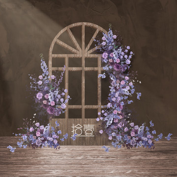 紫色油画风手绘婚礼花艺