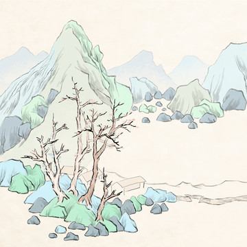 青绿重彩山水装饰无框手绘中国画