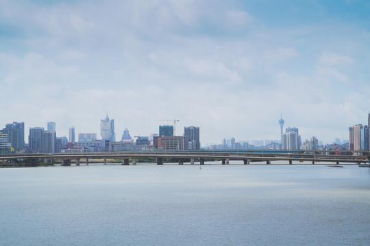 珠海和澳门的城市建筑天际线风光