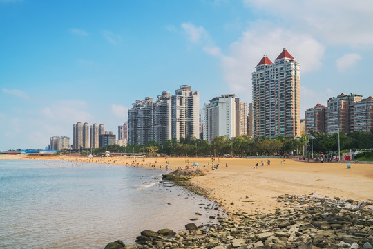 珠海城市建筑天际线和滨海风光