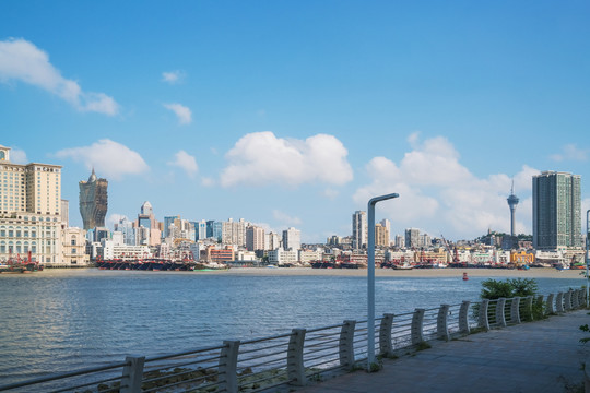 珠海和澳门的城市建筑海岸线风光