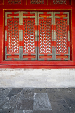 中国风故宫宫殿红色木窗