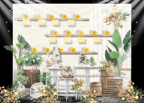 柠檬小清新婚礼甜品台设计