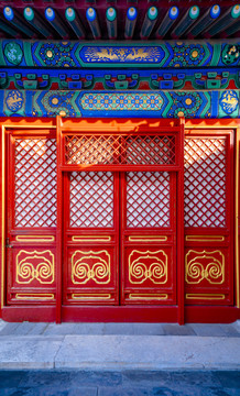 中国风故宫建筑红色木门