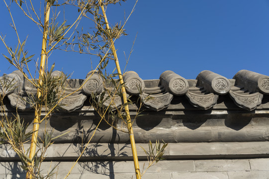 中国风瓦片围墙建筑背景