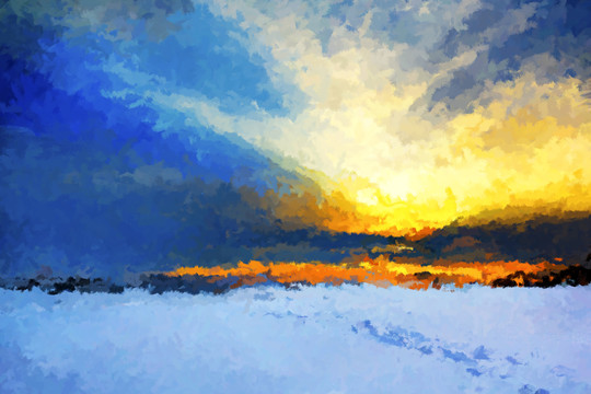 唯美雪景风景云海云彩油画