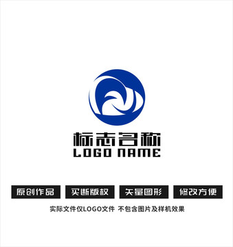 F字母标志心形logo