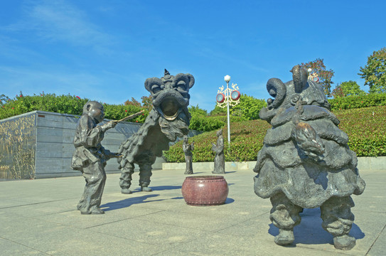 广东舞狮雕像