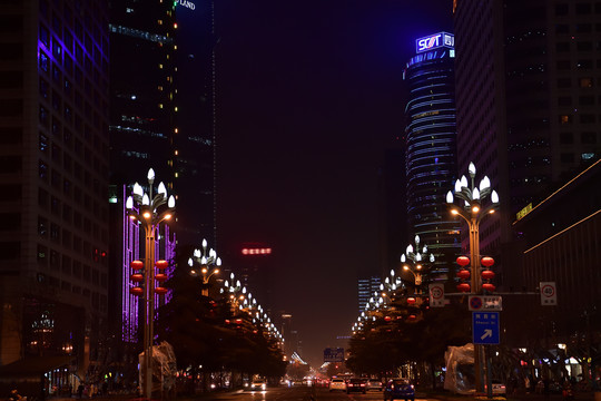 成都天府广场人民南路夜景