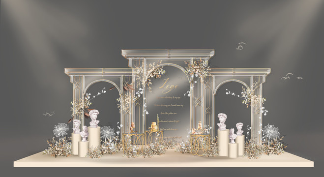 阳光板欧式拱门香槟金婚礼背景