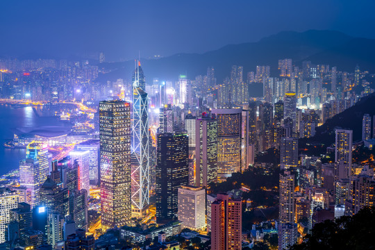 空中鸟瞰香港夜景