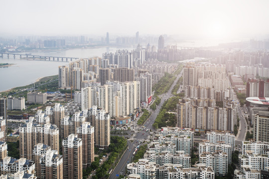 空中鸟瞰南昌城市景观