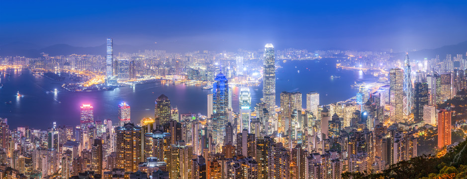 航拍香港城市风光夜景