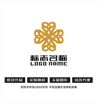 X字母标志花瓣抽象logo