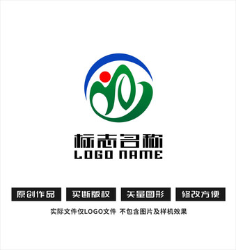 YM字母MY标志绿叶山logo