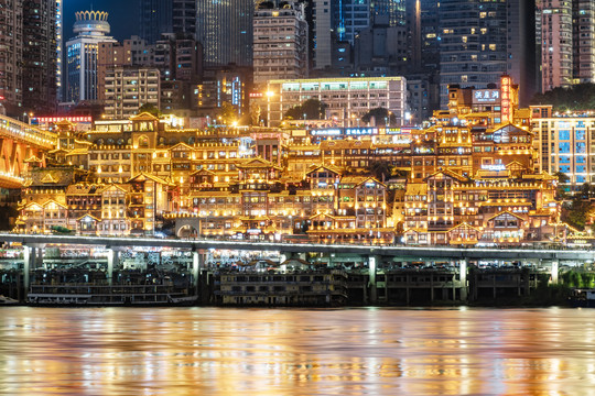 重庆渝中半岛洪崖洞景区夜景