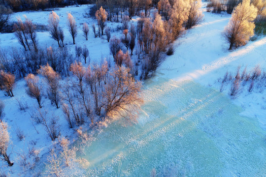 大兴安岭雪域冰河树林晨光