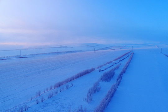 航拍雪域雪原农田风景