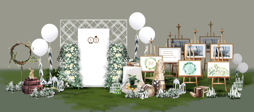 白绿色系主题婚礼手绘效果图