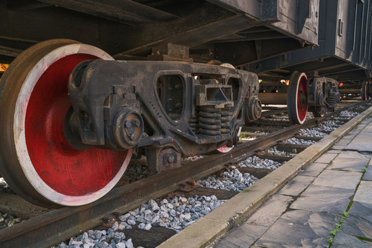 老式蒸汽机火车的外观局部细节