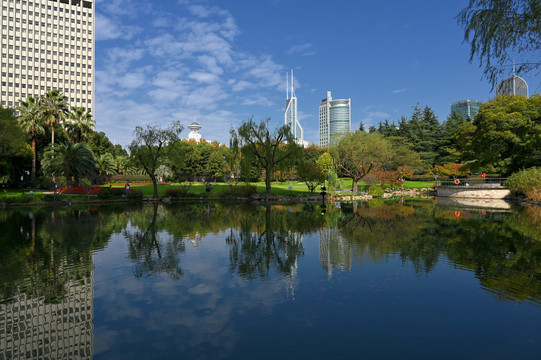 上海城市公园湖景