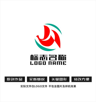 YW字母标志飞鸟logo