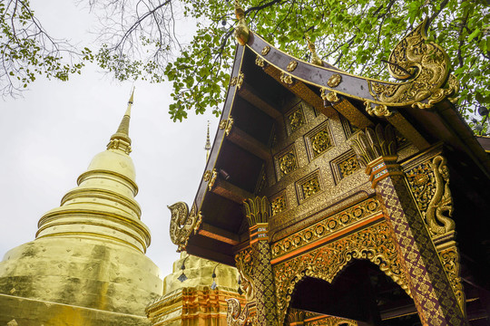 泰国清迈泰式寺庙金色佛塔