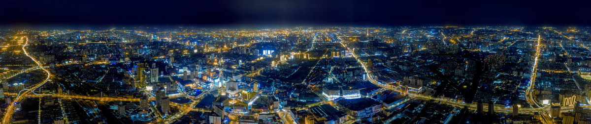 郑州城市全景夜景风光航拍摄影图