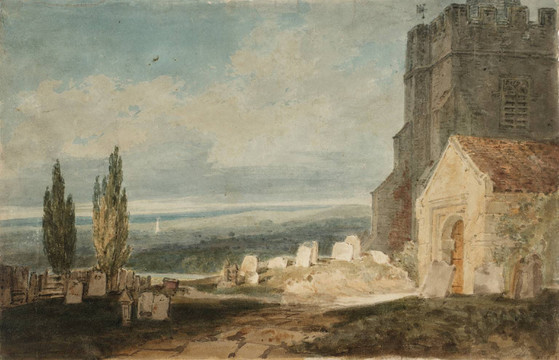 约瑟夫·马洛德·威廉·透纳河流或湖泊附近的教堂和墓地