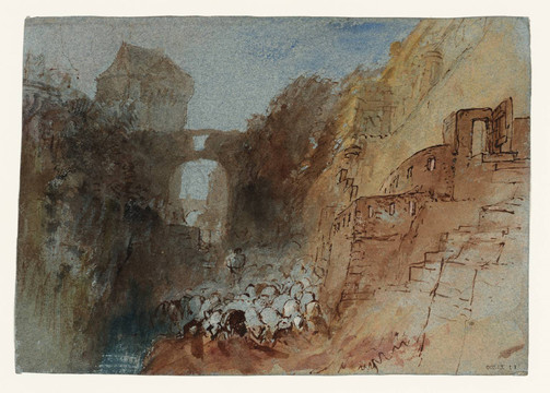 约瑟夫·马洛德·威廉·透纳索米尔山壁下方的一群绵羊