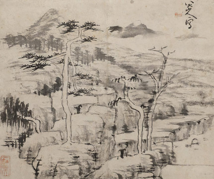 朱耷清八大山人云岩苍松图