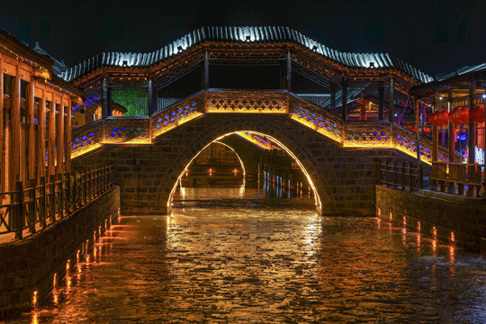 魏集古镇魏集古村落夜景