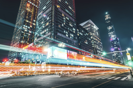 城市道路车流光影轨迹夜景