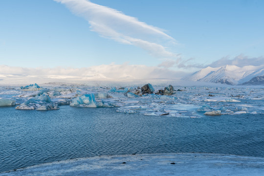 冬季冰岛冰河湖自然风景