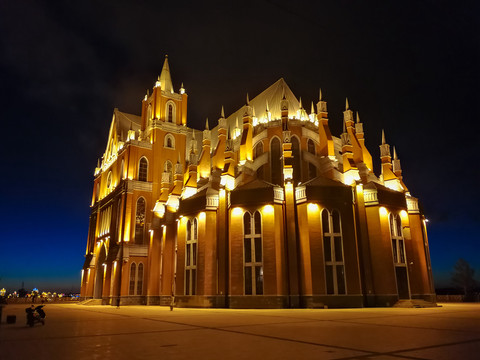 欧式教堂建筑夜景