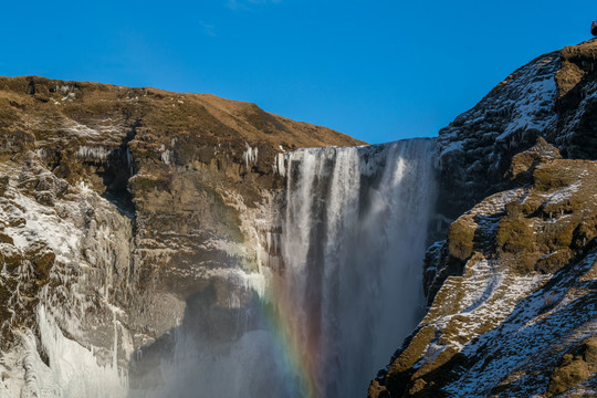 冰岛斯科加瀑布与彩虹