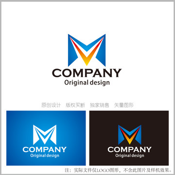 MV字母logo设计M标志设计