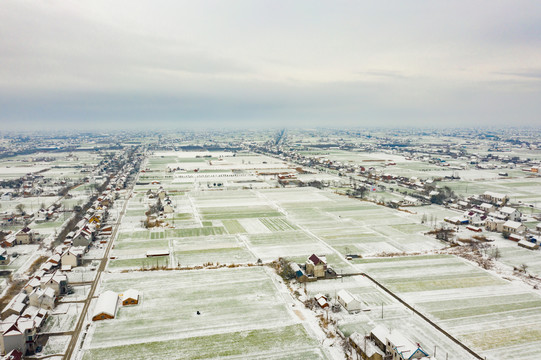 江苏南通如东农村雪景航拍