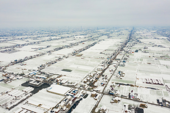 江苏南通如东农村雪景航拍