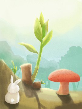 植物兔子蘑菇树