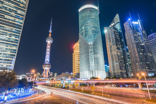 上海金融中心街景夜景