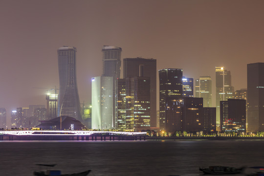 杭州金融中心建筑景观夜景