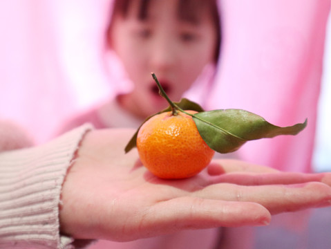小女孩吃砂糖橘