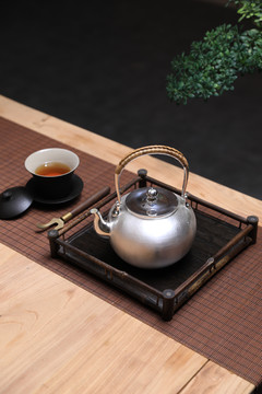 日本手工银壶纯银999茶壶
