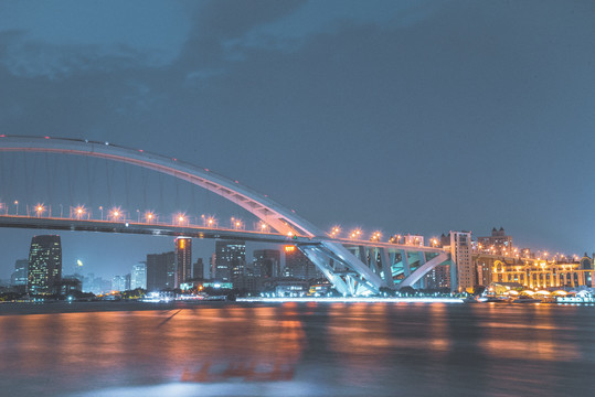 上海夜景城市风景卢浦大桥